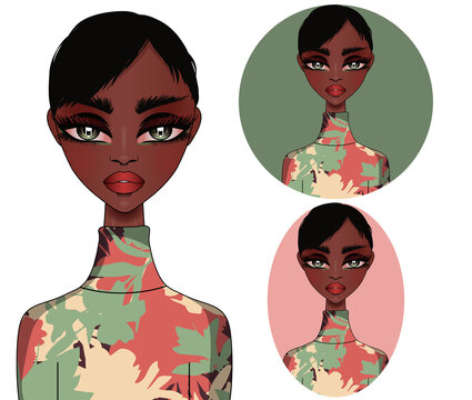 African elegant girl in sweater. Girl avatar illustration clipart isolated on transparent background. 