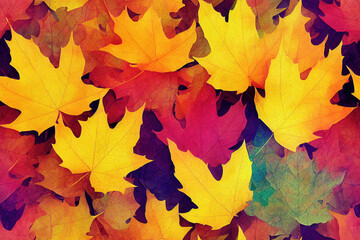Naklejka na ściany i meble Colorful maple leaves as seamless texture pattern wallpaper
