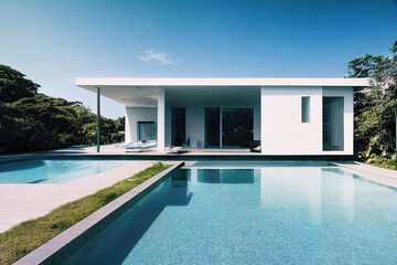 Fototapeta na wymiar Luxury villa with pool as modern exterior design architecture