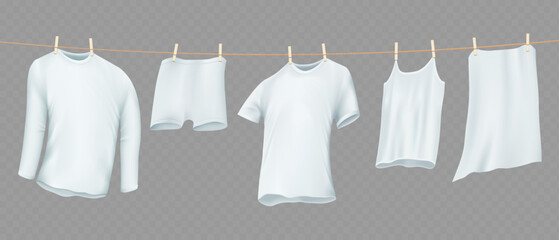 Clothesline with washed clothes. vector illustration