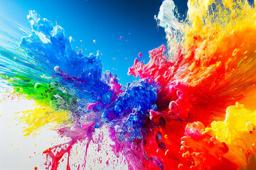 Exploding liquid paint splashes in rainbow colors - obrazy, fototapety, plakaty