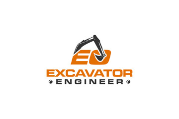 Excavator construction logo design, excavator logo element heavy equipment work. transportation vehicle mining.