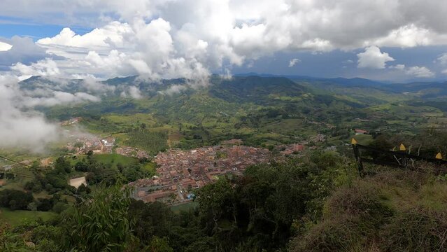 aerial time lapse of Jerico mountains town little village in Colombia holiday travel destination from medellin