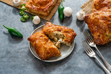 Mini chicken and mushroom puff pastry pies