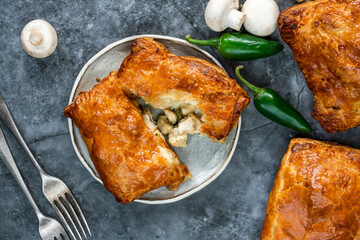 Mini chicken and mushroom puff pastry pies © beataaldridge