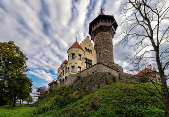 Fototapeta na wymiar Castle Hnevin on the hill above the town of Most - view from park - Czech Republic, Europe