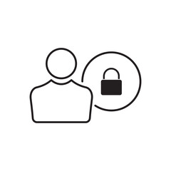 User protection line icon. Person with lock in circle on white background. Security concept.