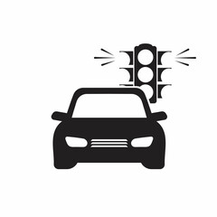 Traffic offence icon: car is riding on red traffic light.