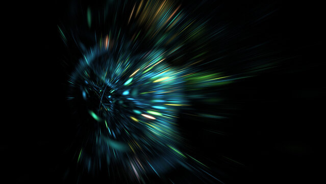Abstract green and blue sparkles. Fantastic holiday background. Digital fractal art. 3d rendering.