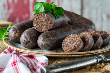 Traditional Polish black pudding with buckwheat groats