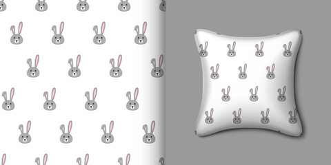 Rabbit seamless pattern with pillow. Vector illustration