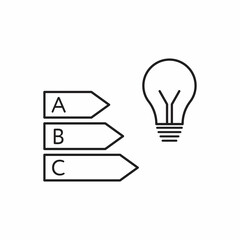 Energy efficiency thin line icon, light bulb and classification of electric consumption