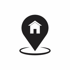 Map pointer with house icon isolated on white background. Home location marker symbol