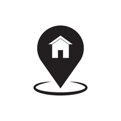 Map pointer with house icon isolated on white background. Home location marker symbol