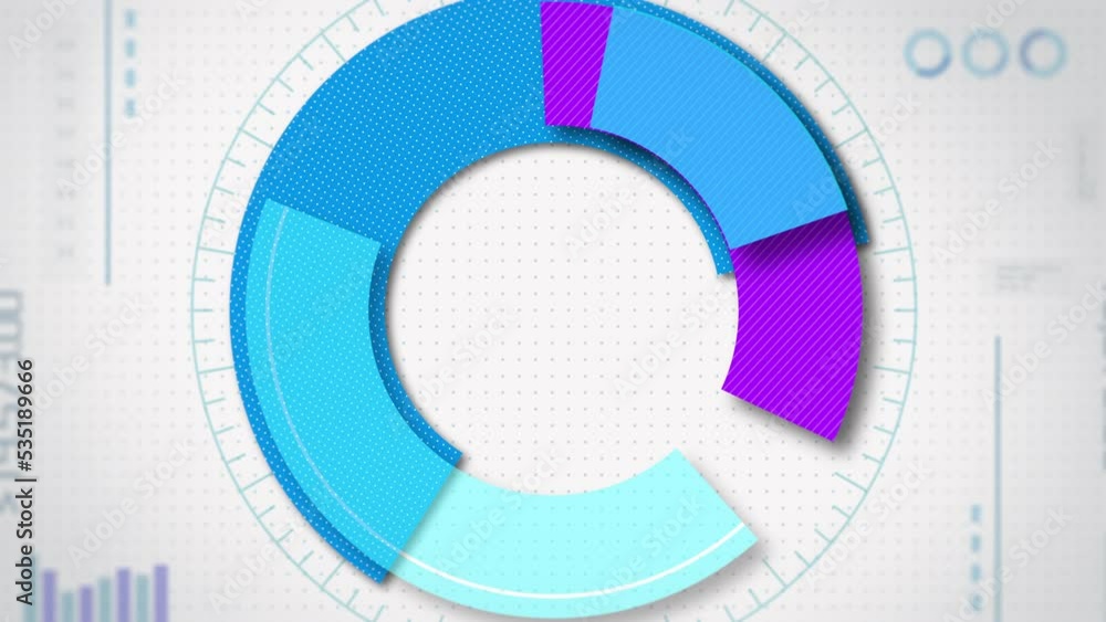 Poster intro animation of a torus chart with random numbers and abstract data, concept of financial busines