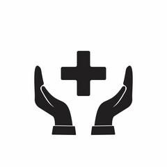 Pharmacy, health care, medical cross in hand simple icon