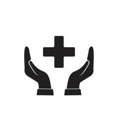 Pharmacy, health care, medical cross in hand simple icon