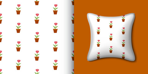 Flower seamless pattern with pillow. Vector illustration