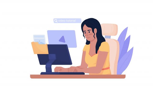 Animated internet user character. Searching information online. Half body flat person HD video footage with alpha channel. Color cartoon style illustration on transparent background for animation