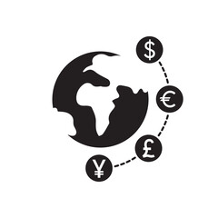 Globe and money icon, abstract sign currency exchange flat design