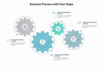 Modern business process template with four colorful steps. Simple flat template for data visualization.
