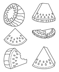 Line art collection of 6 elements Ripe watermelons