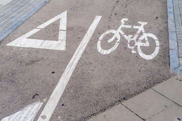 Obraz premium traffic sign in an exclusive lane for bicycles in Barcelona