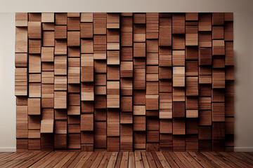 3d illustration of empty wood wall minimal mockup with copy space