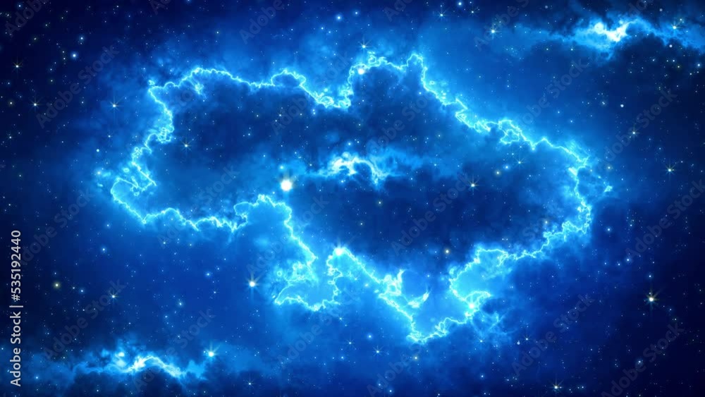 Poster abstract blue shine motion view of fractal mainland ukraine map shape of nebula clouds in starry out