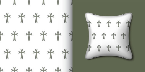 Christian cross seamless pattern with pillow. Vector illustration