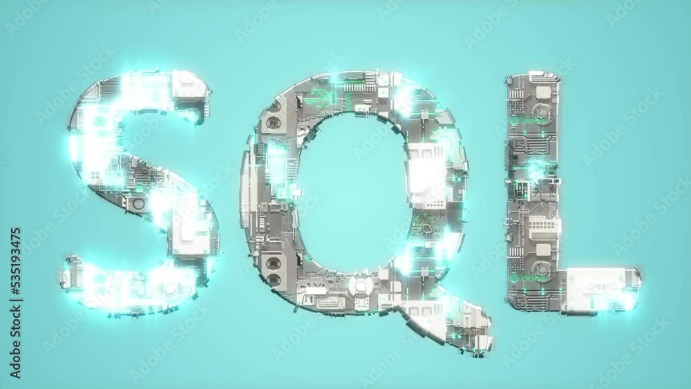 Poster bright electrical light shining blue cybernetical text sql - loop video