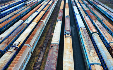Wagons texture at the railway station top view.