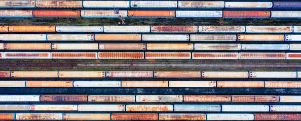 Wagons texture at the railway station top view.