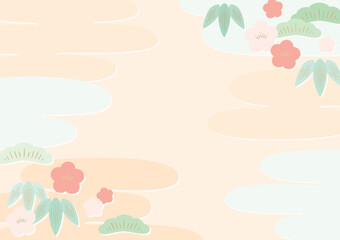 松竹梅 イラスト 装飾 背景素材 ガーリー 明るい