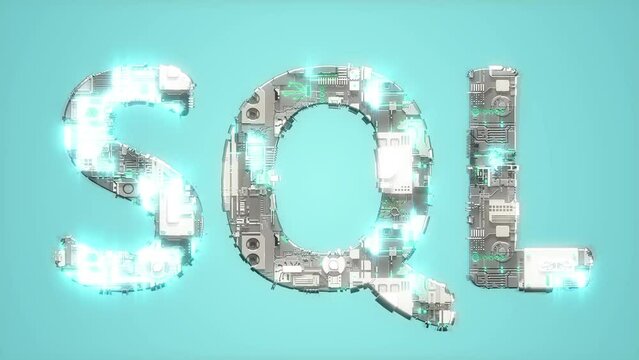 bright electrical light shining blue cybernetical text SQL - loop video