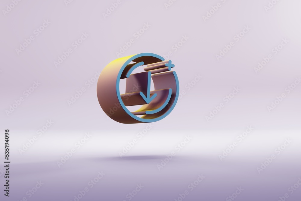 Aufkleber beautiful illustration blue coin arrow down symbol icons on a bright pink background. 3d rendering i