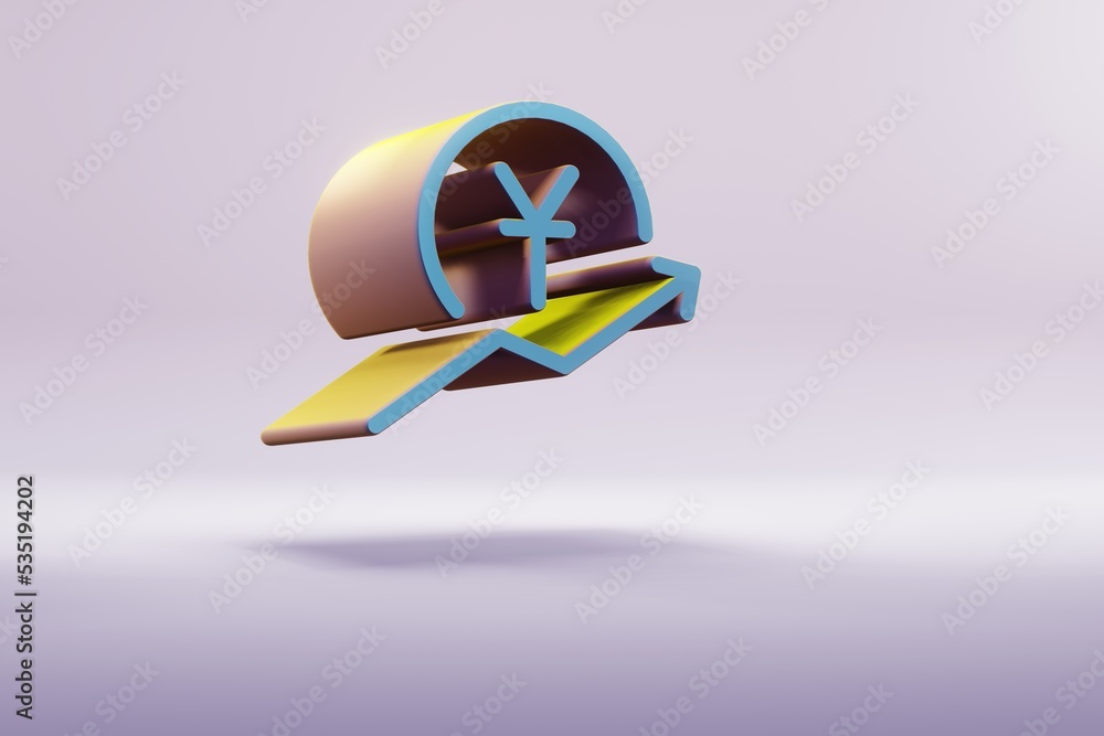 Aufkleber beautiful illustration blue yuan price arrow up symbol icons on a bright pink background. 3d renderi