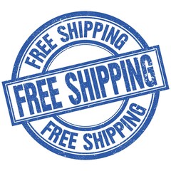 FREE SHIPPING written word on blue stamp sign