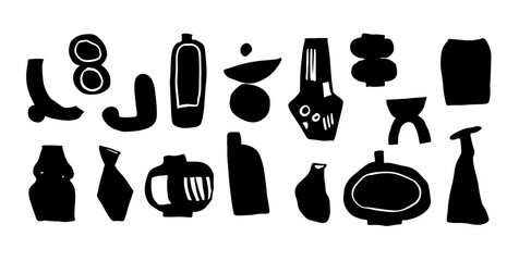 Black Scandinavian vector silhouette clip arts. Doodle floral elements for wallpaper, print, clothes, etc.