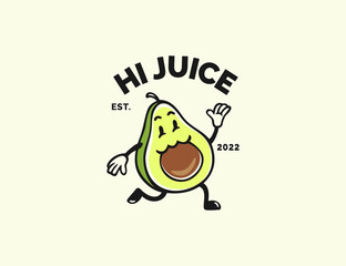 Retro juice logo concept with avocado fruit mascot