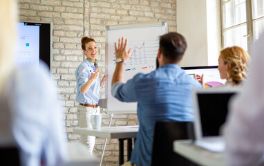 Group of success people working together at corporate workplace. Business teamwork office concept