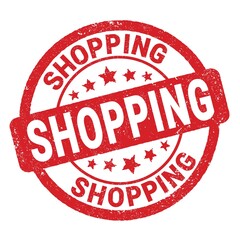 SHOPPING text written on red round stamp sign.