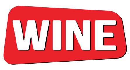 WINE text on red trapeze stamp sign.