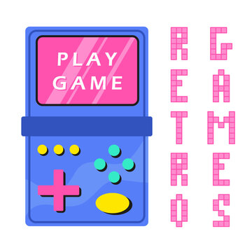 Retro games 90x, 80x. Electronic game Tetris. A bright acidic game console. Nostalgic children's game