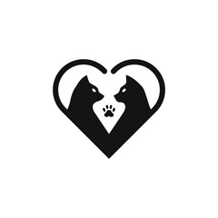 Love cat logo design. Simply creative cats and heart icon isolated on white background vector illustration. 
