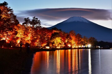 富士山と紅葉のライトアップ
