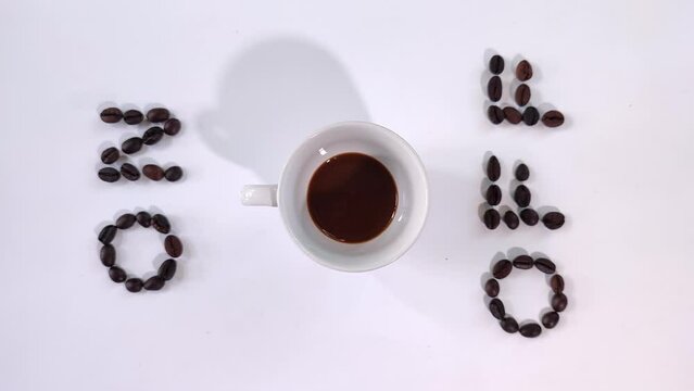 coffee beans cup time lapse idea on vertical white background video.