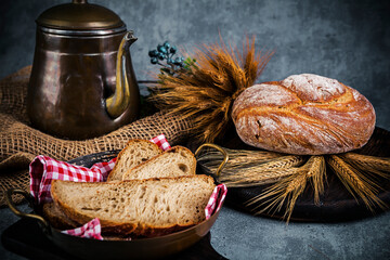 fresh bread in a rustic composition