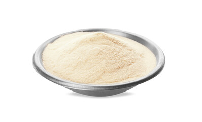 Bowl of agar-agar powder isolated on white