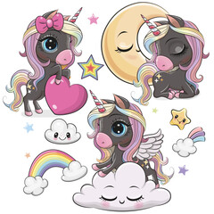 Cute Cartoon Unicorns isolated on a white background © reginast777